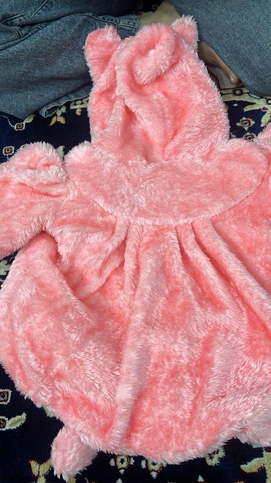 Baby Girls Thicker Woolen Coat with Hood – Pink Rabbit Design (1–5 Years)