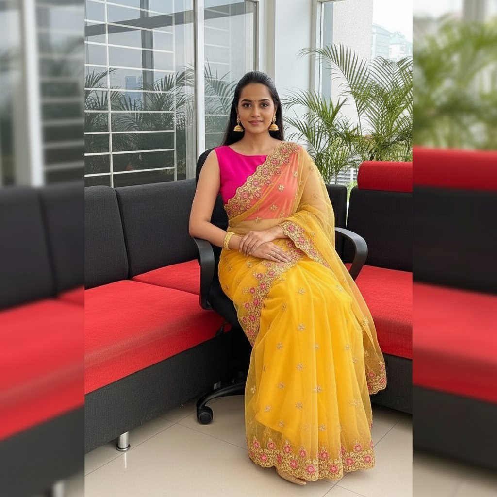 Special Net Saree with Exquisite Embroidered Work – Elegant Party Wear Saree