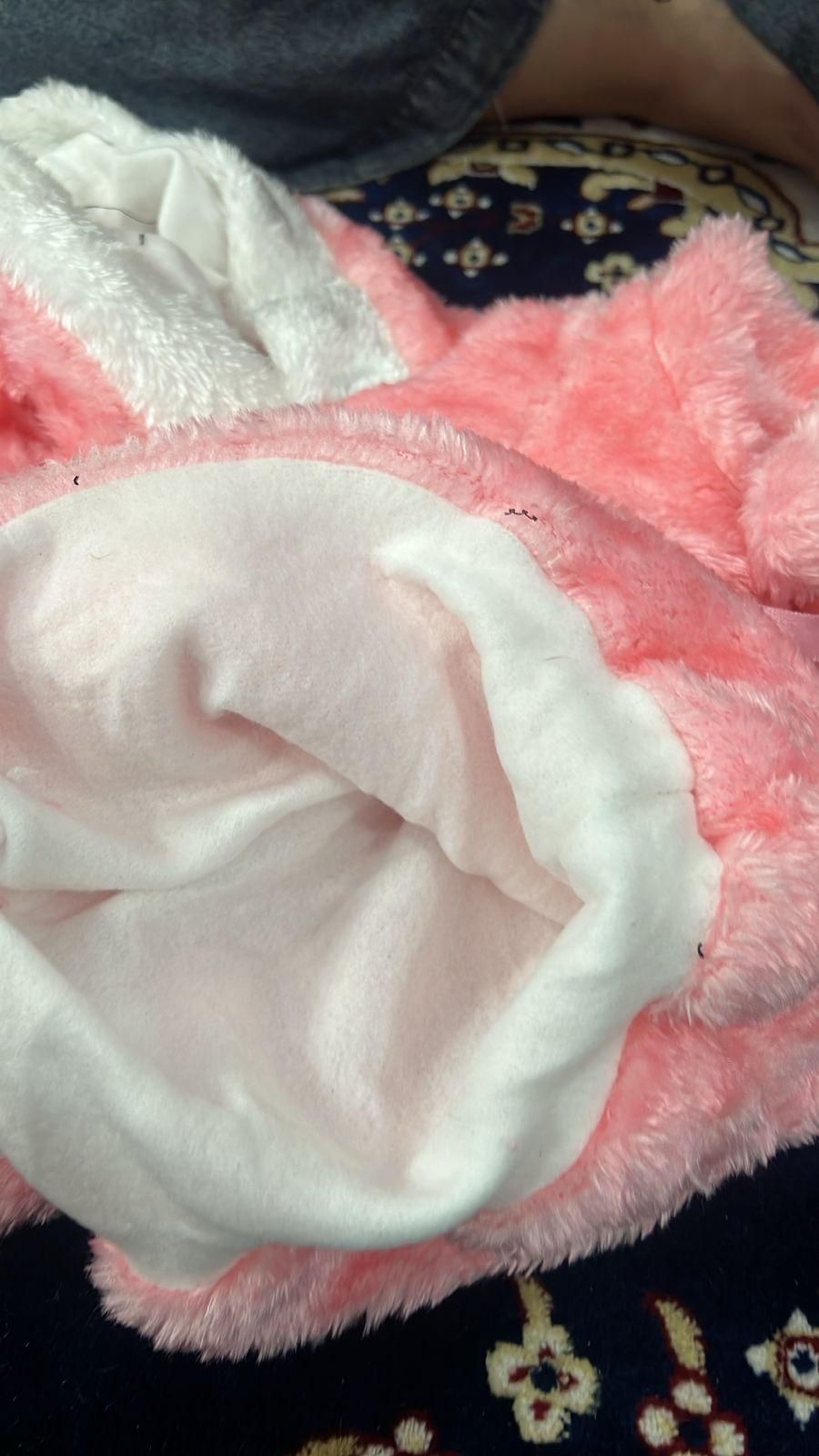 Baby Girls Thicker Woolen Coat with Hood – Pink Rabbit Design (1–5 Years)