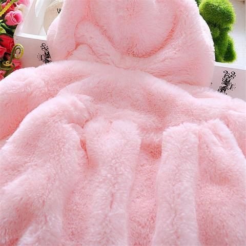 Baby Girls Thicker Woolen Coat with Hood – Pink Rabbit Design (1–5 Years)