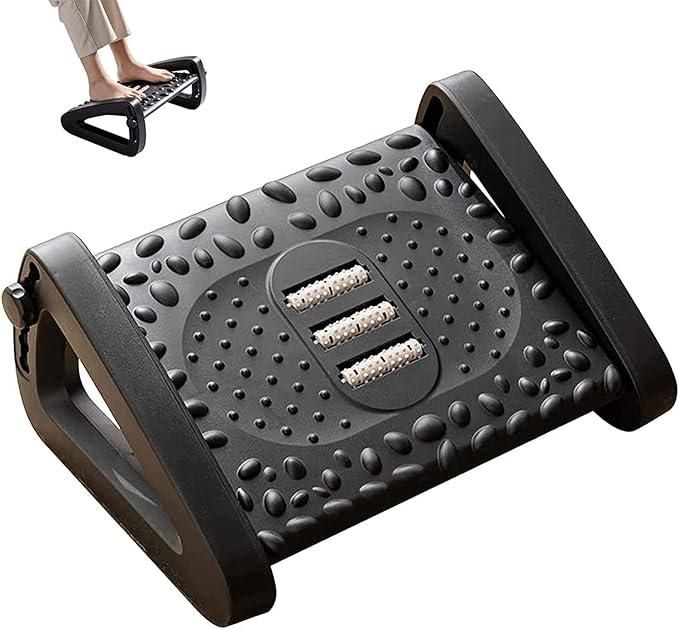 Black foot exercise device with textured surface and handle on a white background