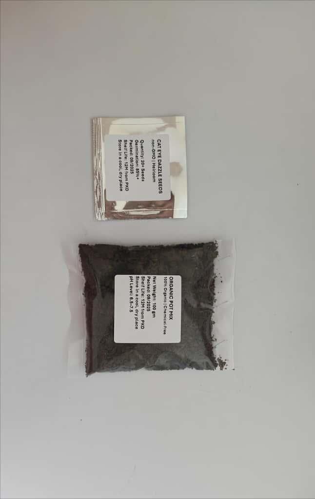 Two small packages with labels on a white background