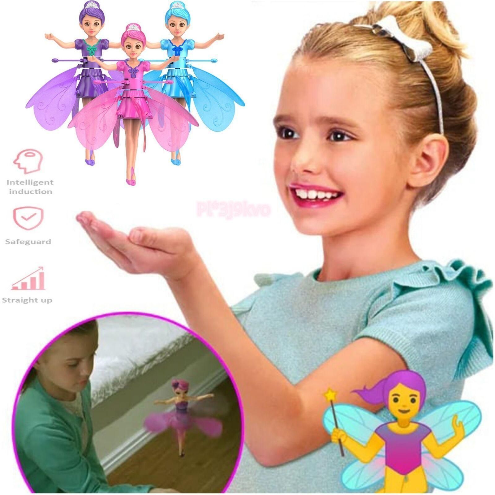 Girl holding a toy fairy figure with inset showing its intelligent induction feature.