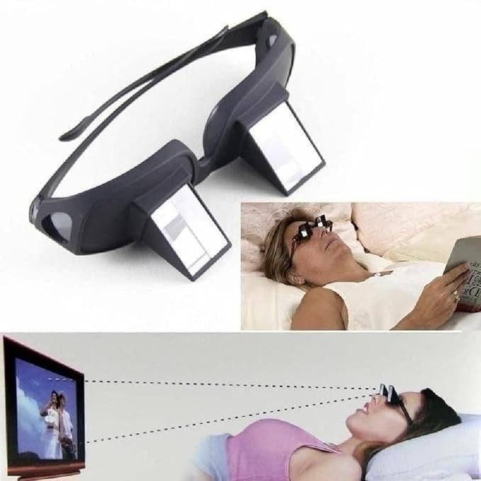 Eyewear device with screen, used by a woman to read and watch videos.