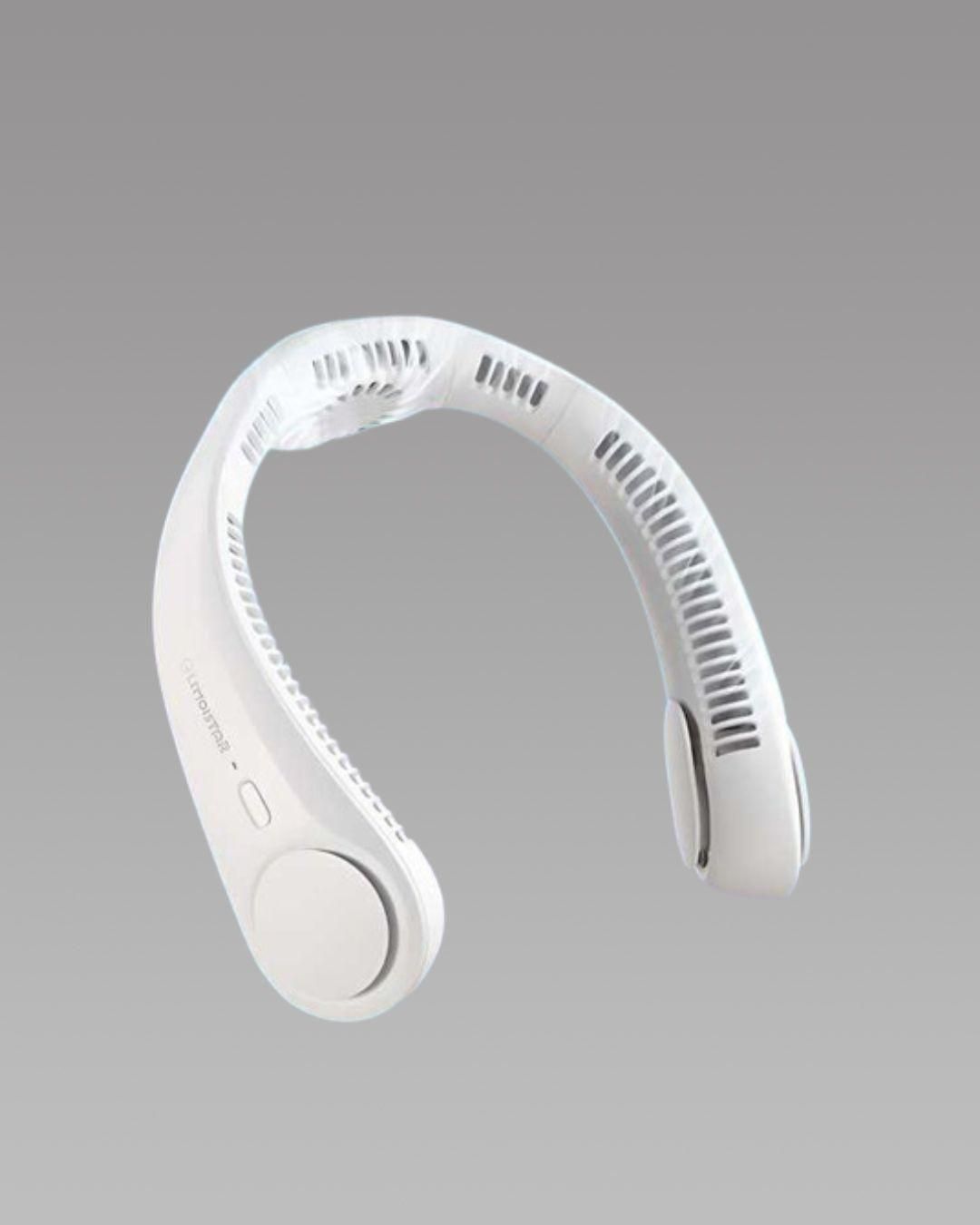 White neckband with fan on a gray background