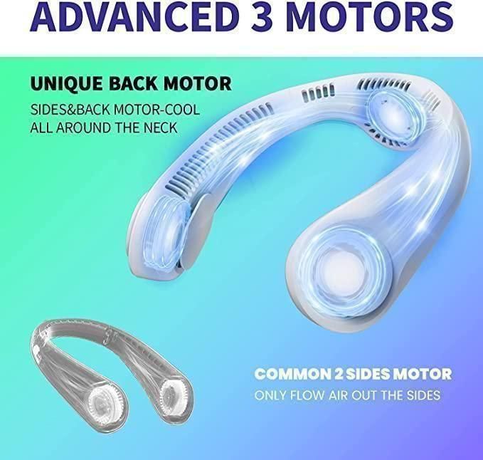 Neck device with 'Advanced 3 Motors' feature on a gradient background