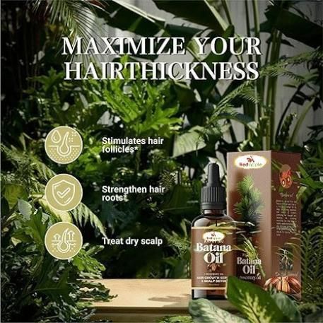 Batana hair growth oil serum packaging with rosemary oil for all hair types and benefits