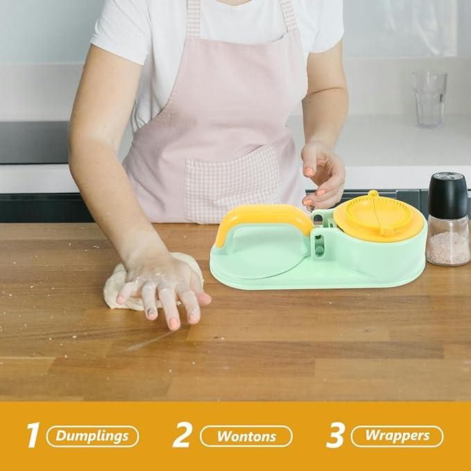 Using dumpling momo press tool to shape stuffed dumplings