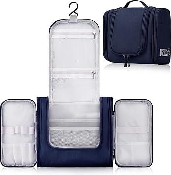 Hanging toiletry kit bag with hook for travel bathroom organization